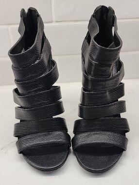 Cole Haan Black Textured Strappy High-Heel Sandals